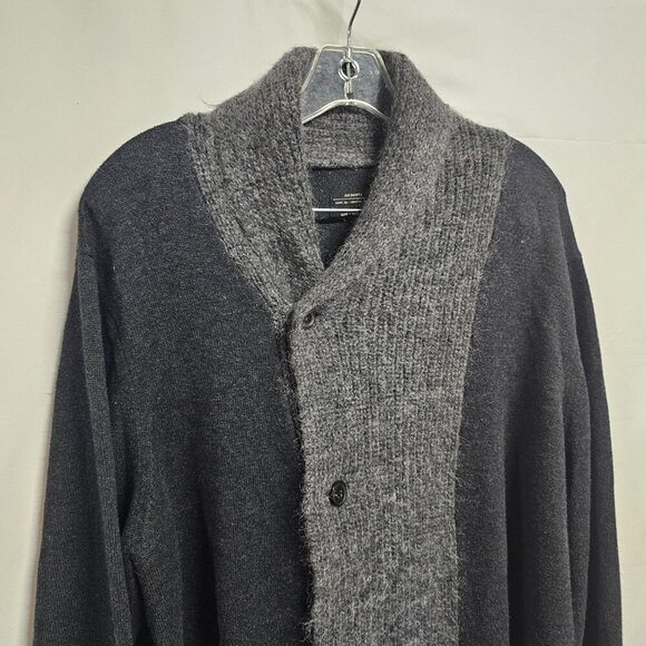 AllSaints Shawl Neck Cardigan Sweater Men Size XXL Gray Charcoal Cotton blend - Picture 3 of 12